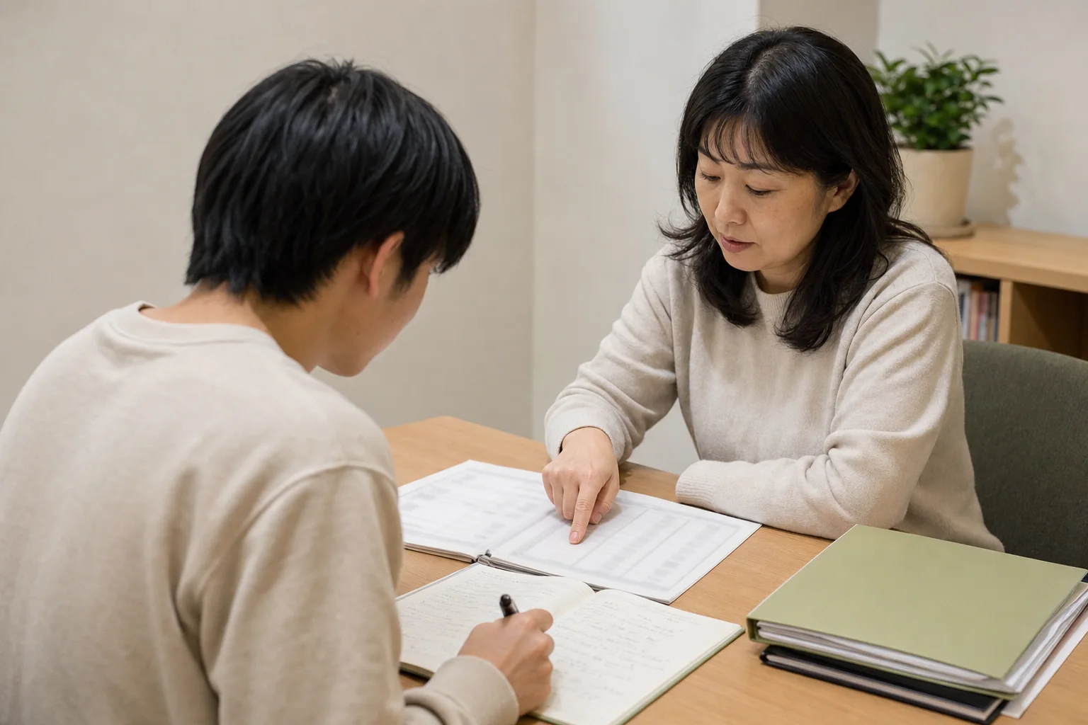 費用表と学修計画を確認する架空の個別相談
